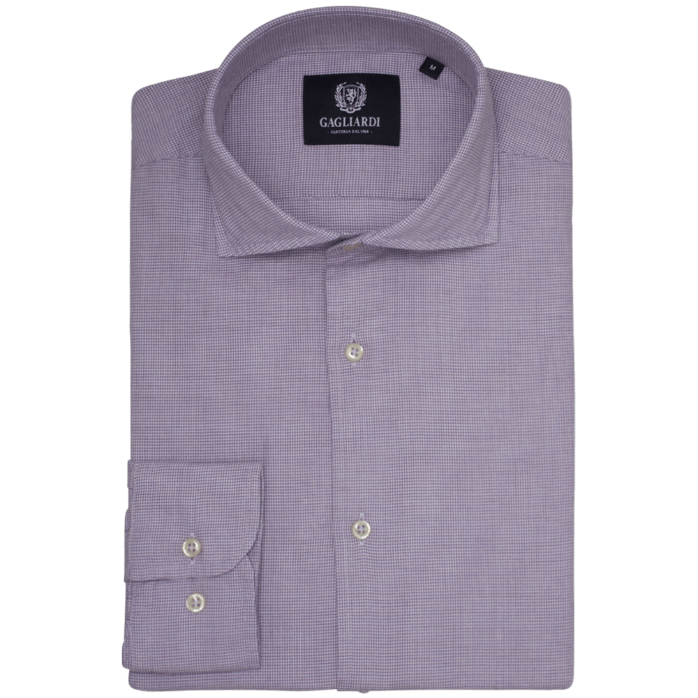 Purple Flannel Puppytooth Slim Fit Extreme Cutaway Shirt - Gagliardi
