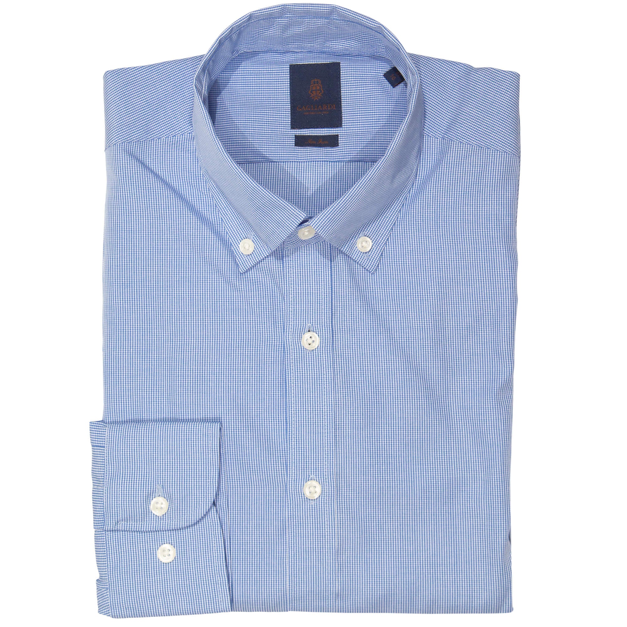 Light Blue Mini Gingham Slim Fit Buttondown Collar Shirt