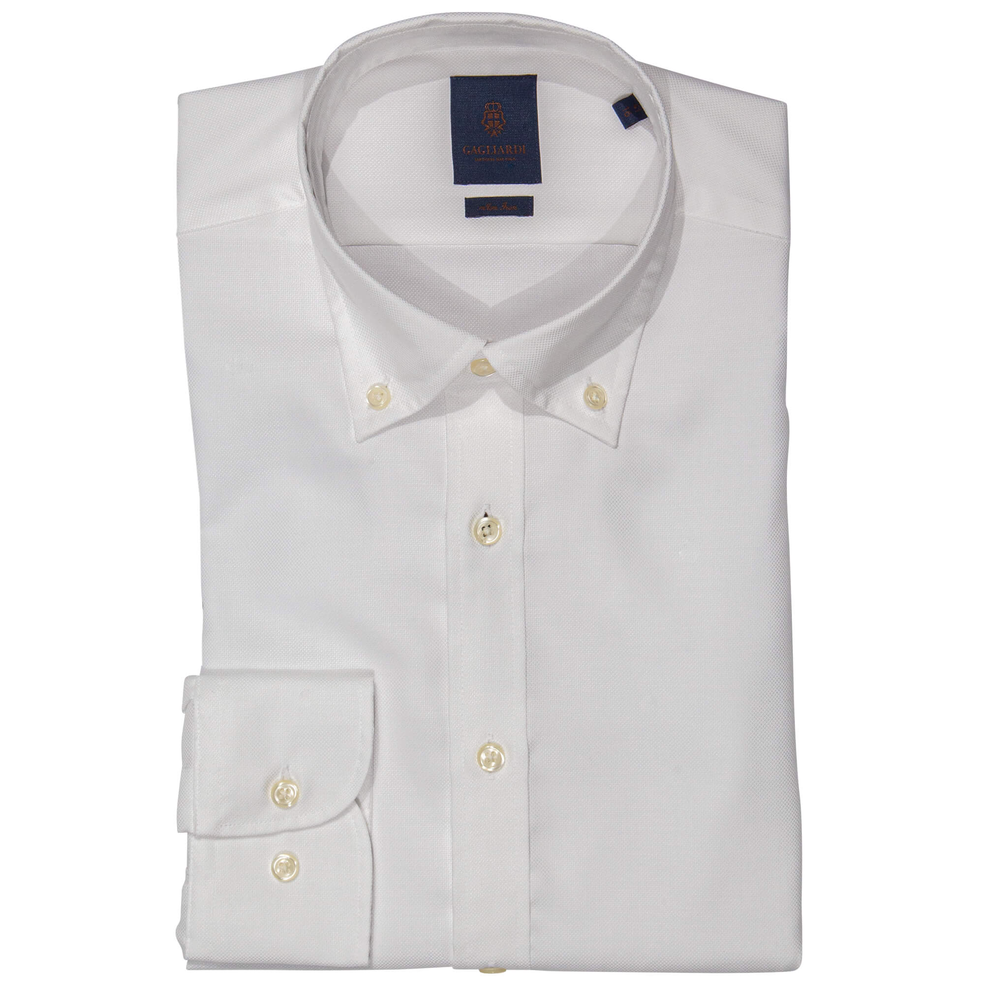 White Micro Structure Plain Slim Fit Buttondown Collar Shirt