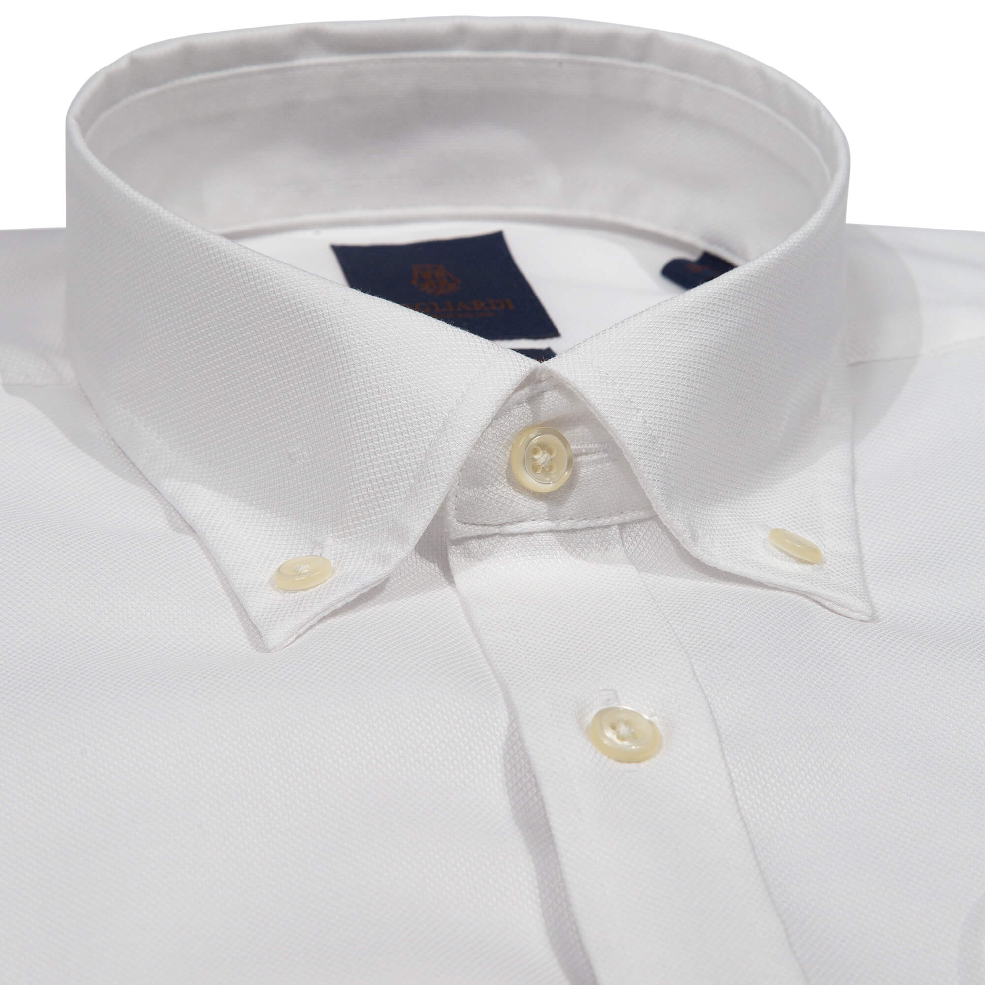 White Micro Structure Plain Slim Fit Buttondown Collar Shirt
