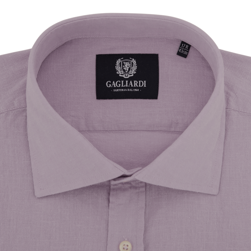 Lilac Plain Slim Fit Long Sleeve Cutaway Collar Linen Shirt - Gagliardi
