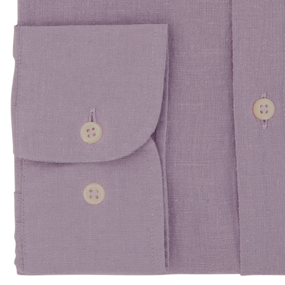 Lilac Plain Slim Fit Long Sleeve Cutaway Collar Linen Shirt - Gagliardi