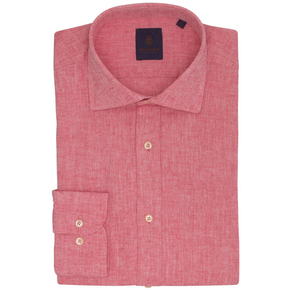 Rasberry Plain Slim Fit Long Sleeve Cutaway Collar Linen Shirt - Gagliardi