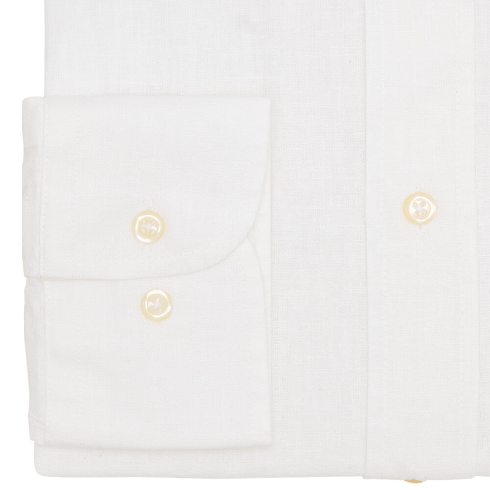 White Plain Slim Fit Long Sleeve Buttondown Collar Linen Shirt - Gagliardi