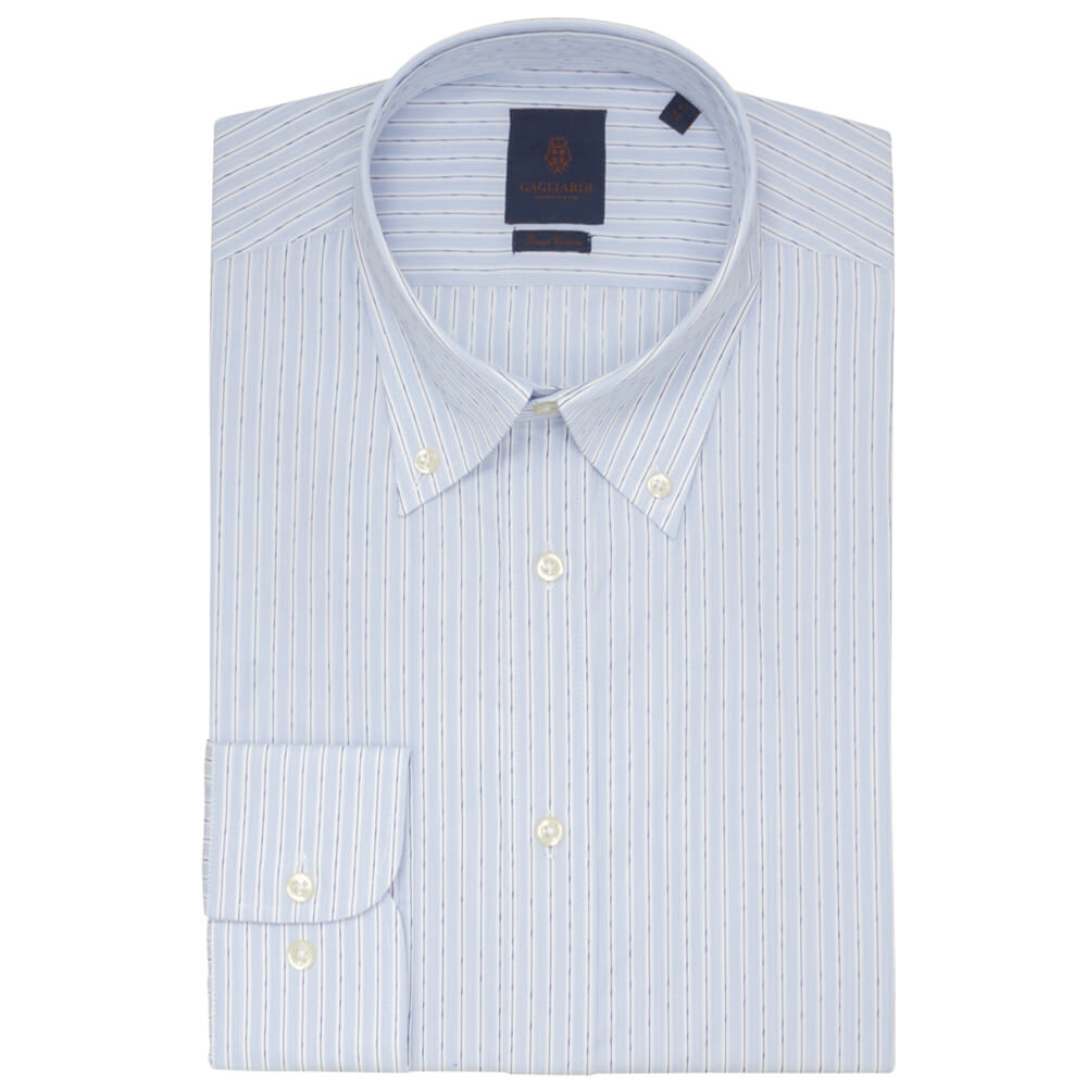 Mid Blue Slub Stripe Slim Fit Shirt - Gagliardi