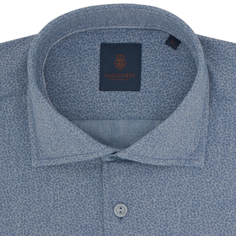Slim Fit Denim Blue Abstract Cotton Shirt - Gagliardi