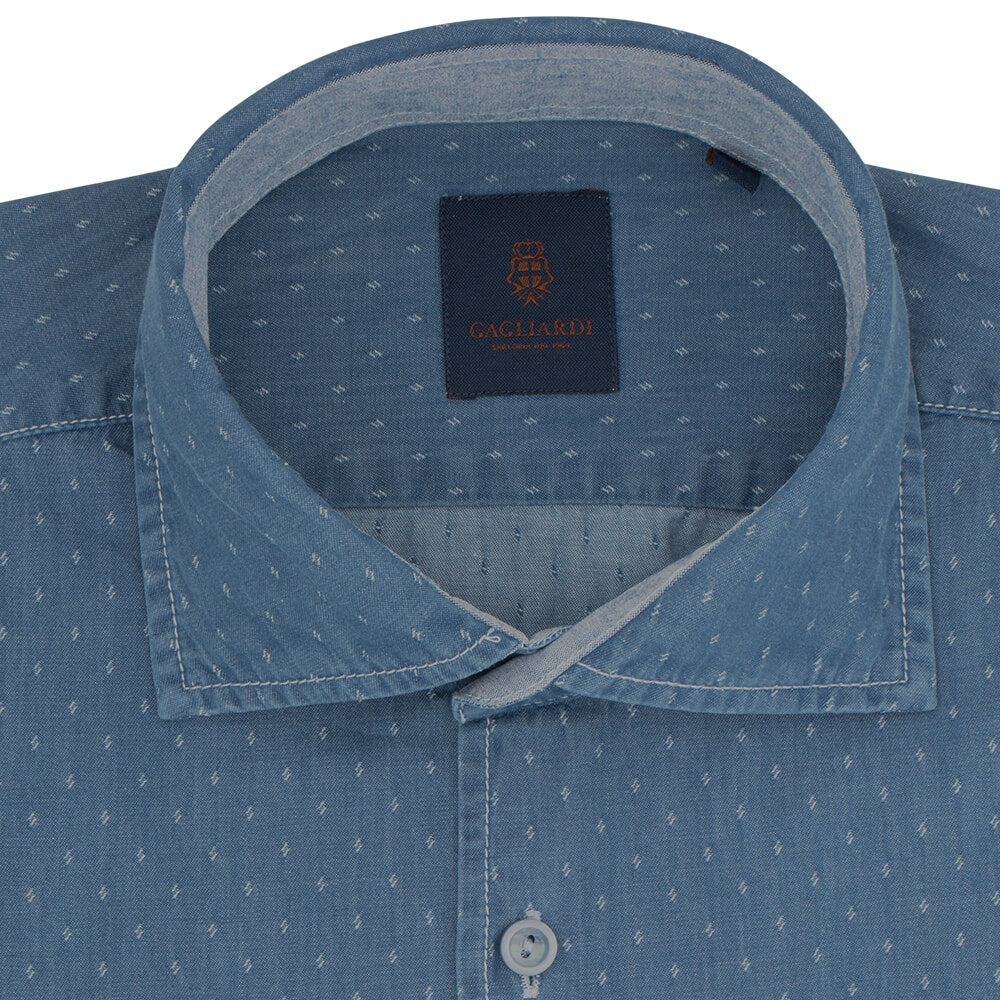 Slim Fit Blue Diamond Dobby Cotton Shirt - Gagliardi