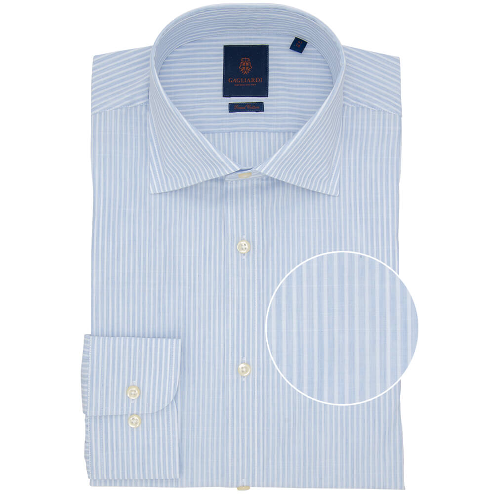 Slim Fit Blue Melange Bengal Stripe Poplin Cotton Shirt - Gagliardi