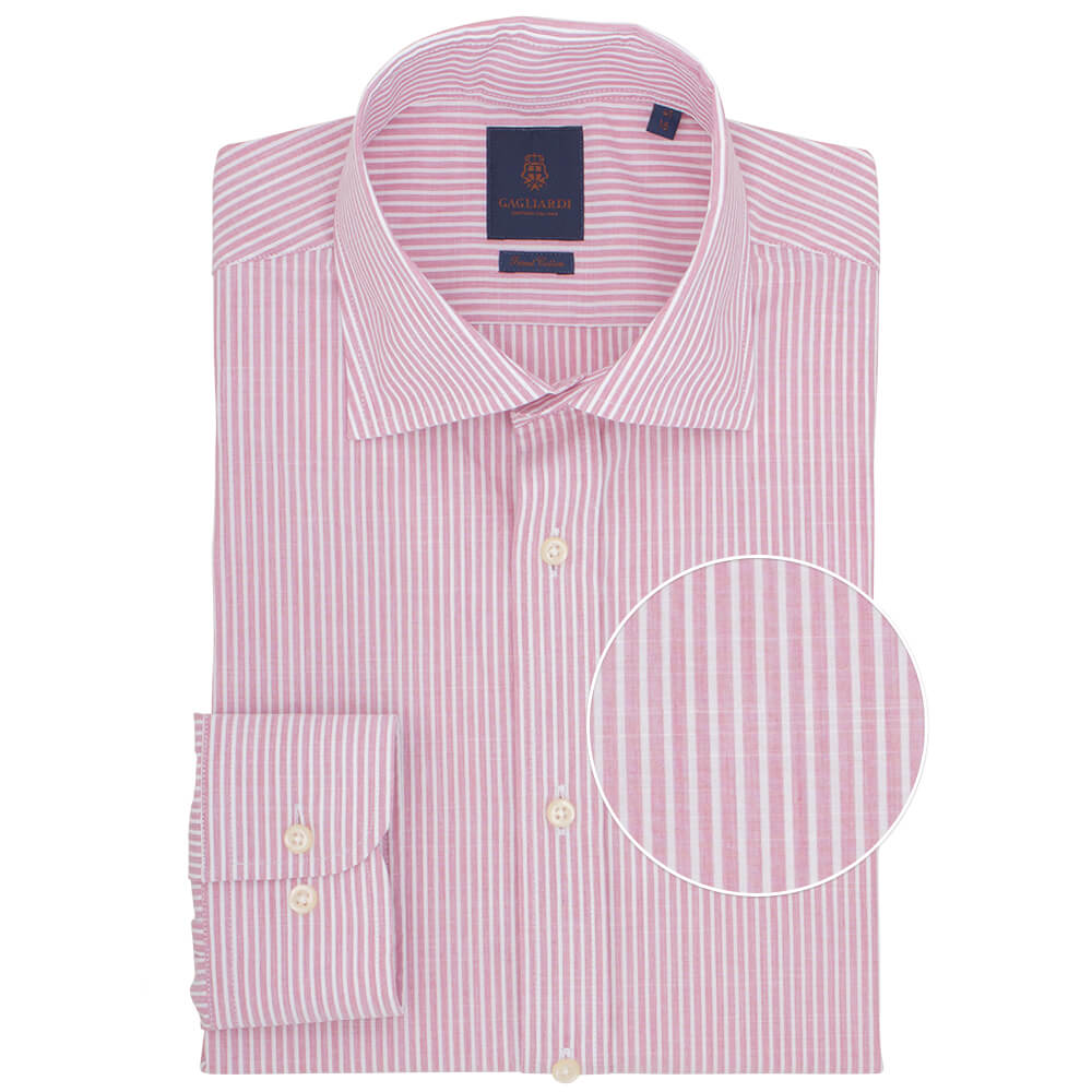 Slim Fit Pink Melange Bengal Stripe Poplin Cotton Shirt - Gagliardi