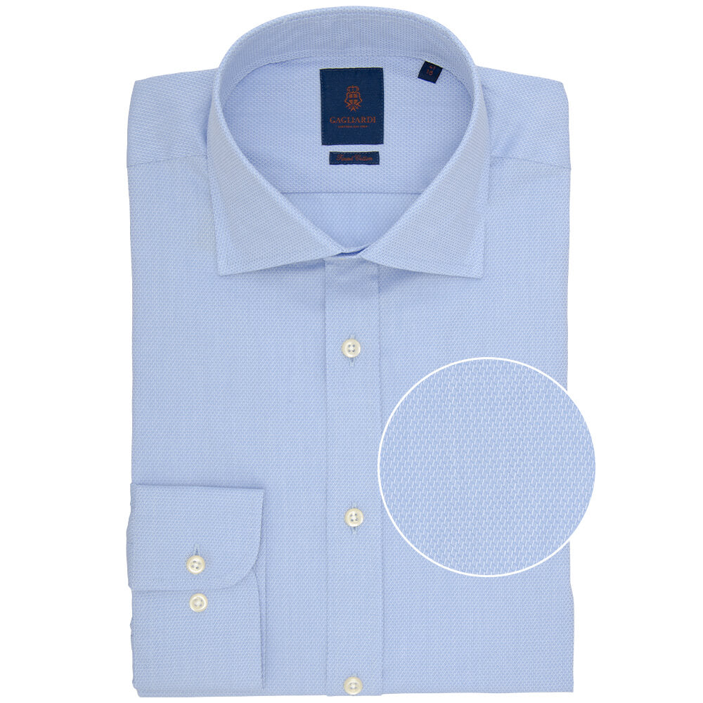 Slim Fit Blue Chain Weave Micro Weave Cotton Shirt - Gagliardi