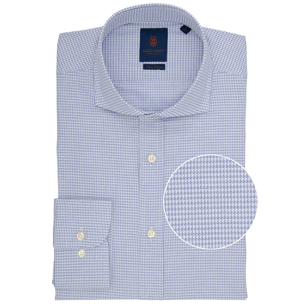 Slim Fit Navy Houndstooth Micro Weave Cotton Shirt - Gagliardi
