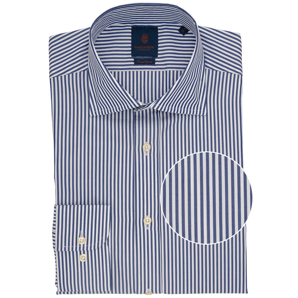 Slim Fit Navy Bengal Stripe Poplin Cotton Shirt - Gagliardi