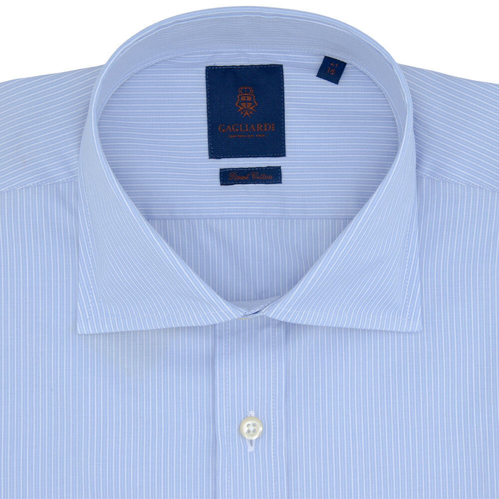 Slim Fit Blue Fine Stripe Poplin Cotton Shirt - Gagliardi