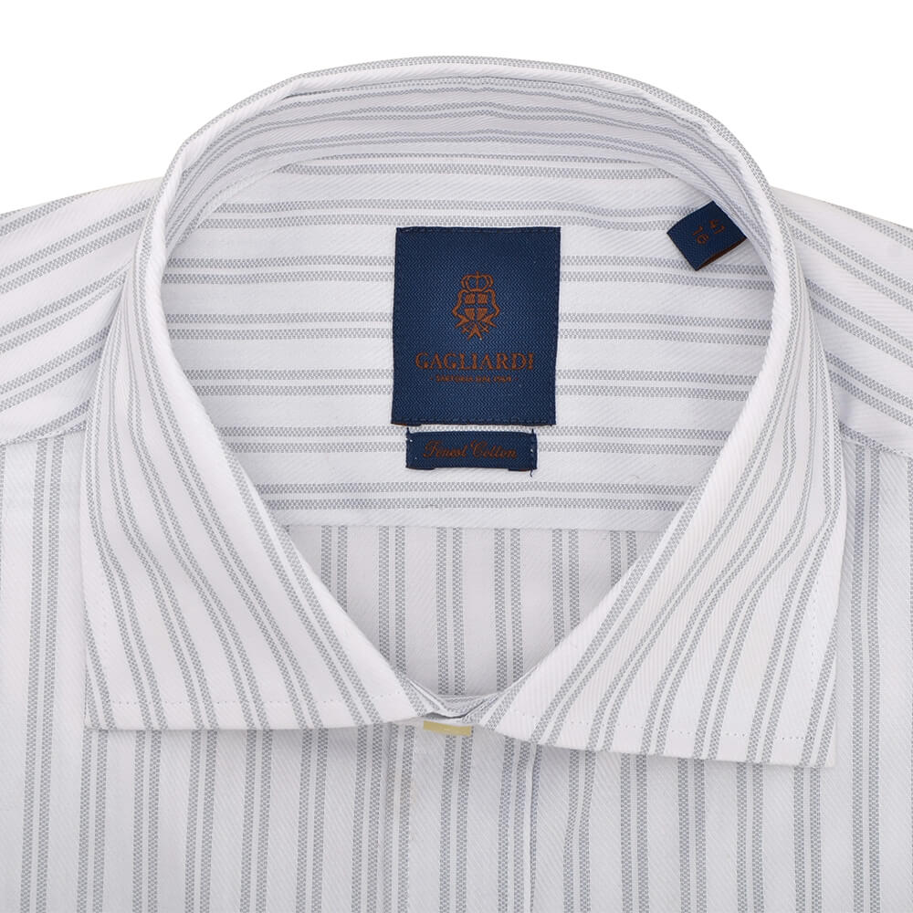 Slim Fit Silver Double Stripe Cutaway Collar Shirt - Gagliardi