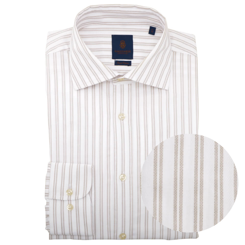 Slim Fit Gold Double Stripe Cutaway Collar Shirt - Gagliardi