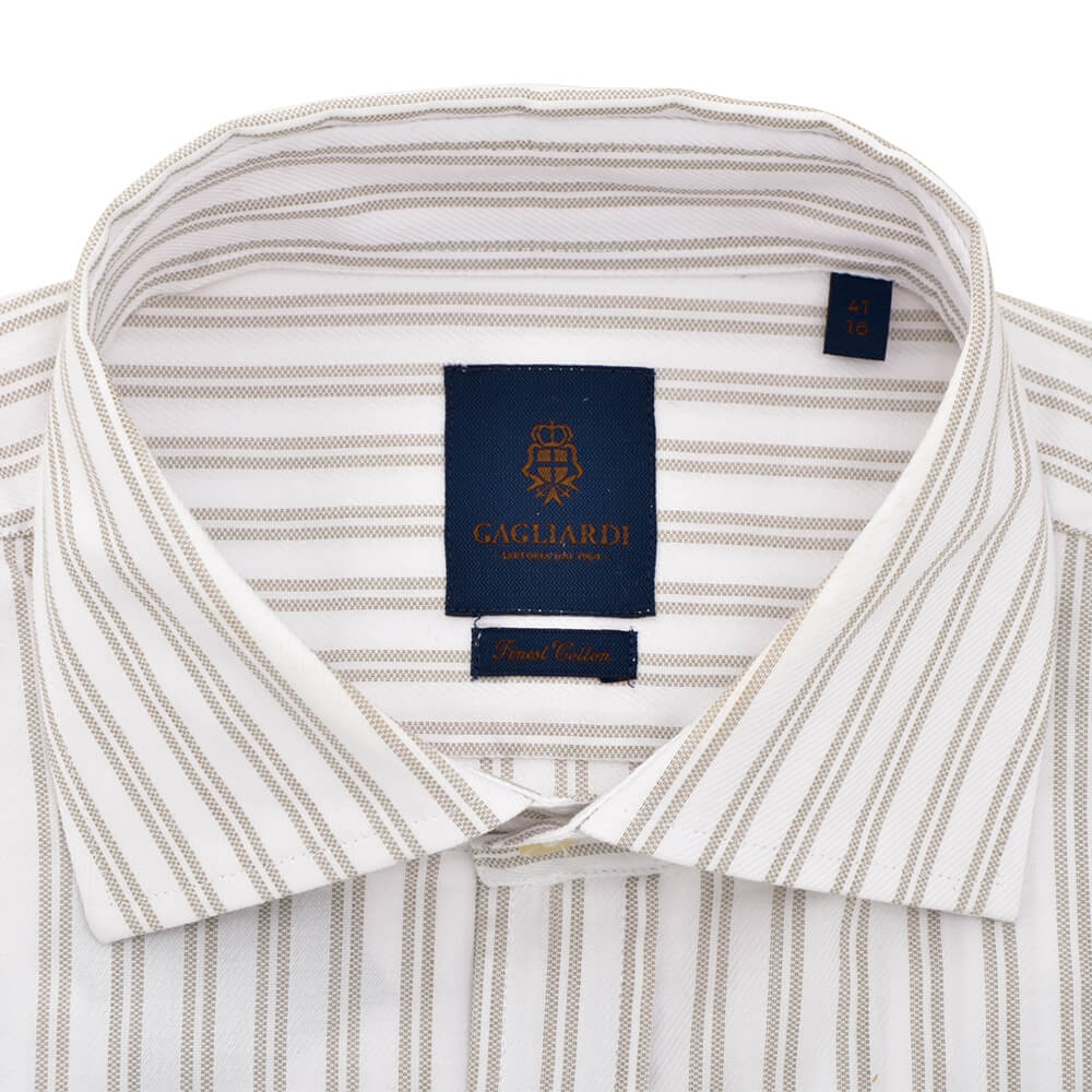 Slim Fit Gold Double Stripe Cutaway Collar Shirt - Gagliardi