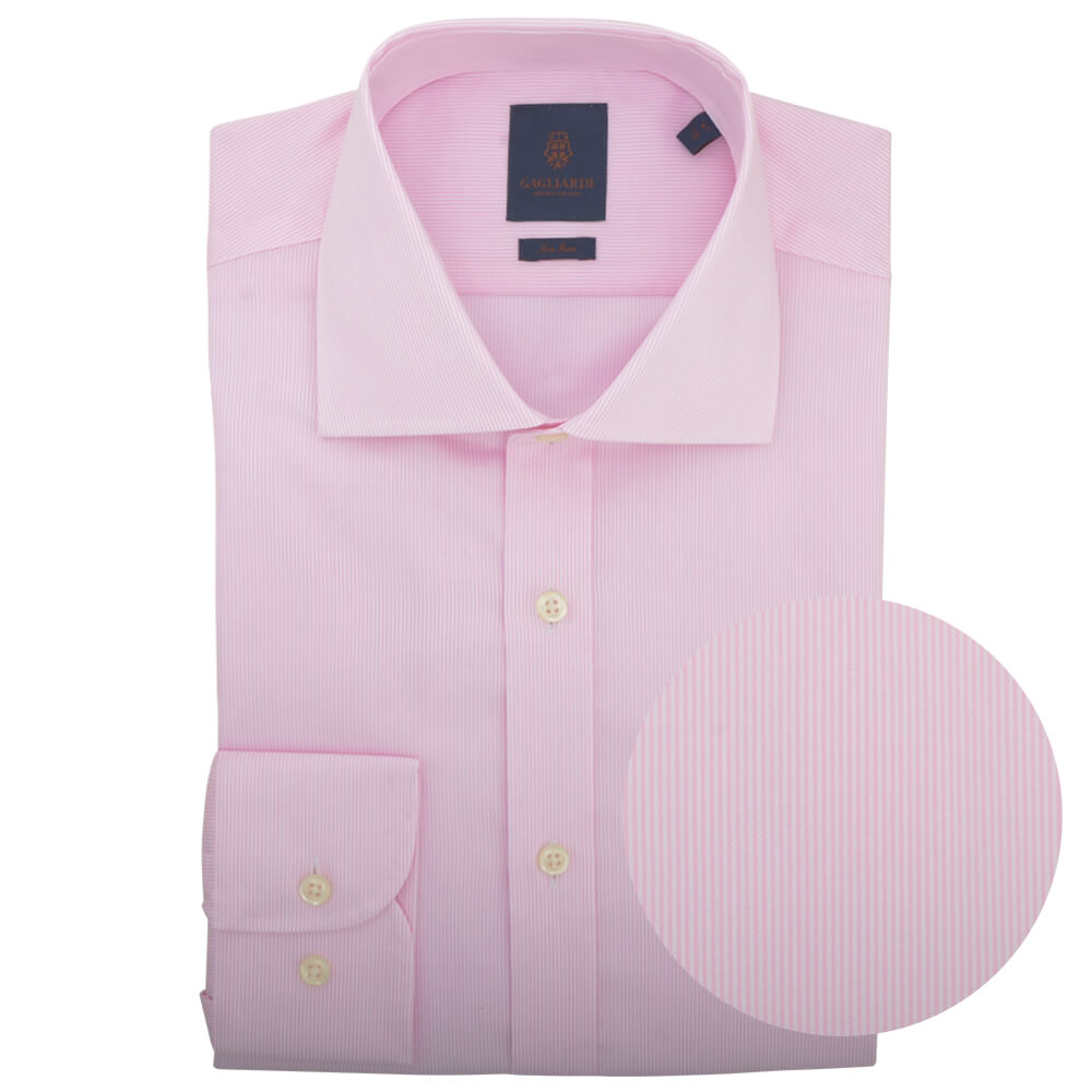 Slim Fit Pink Hairline Stripe Cutaway Collar Non-iron Shirt - Gagliardi