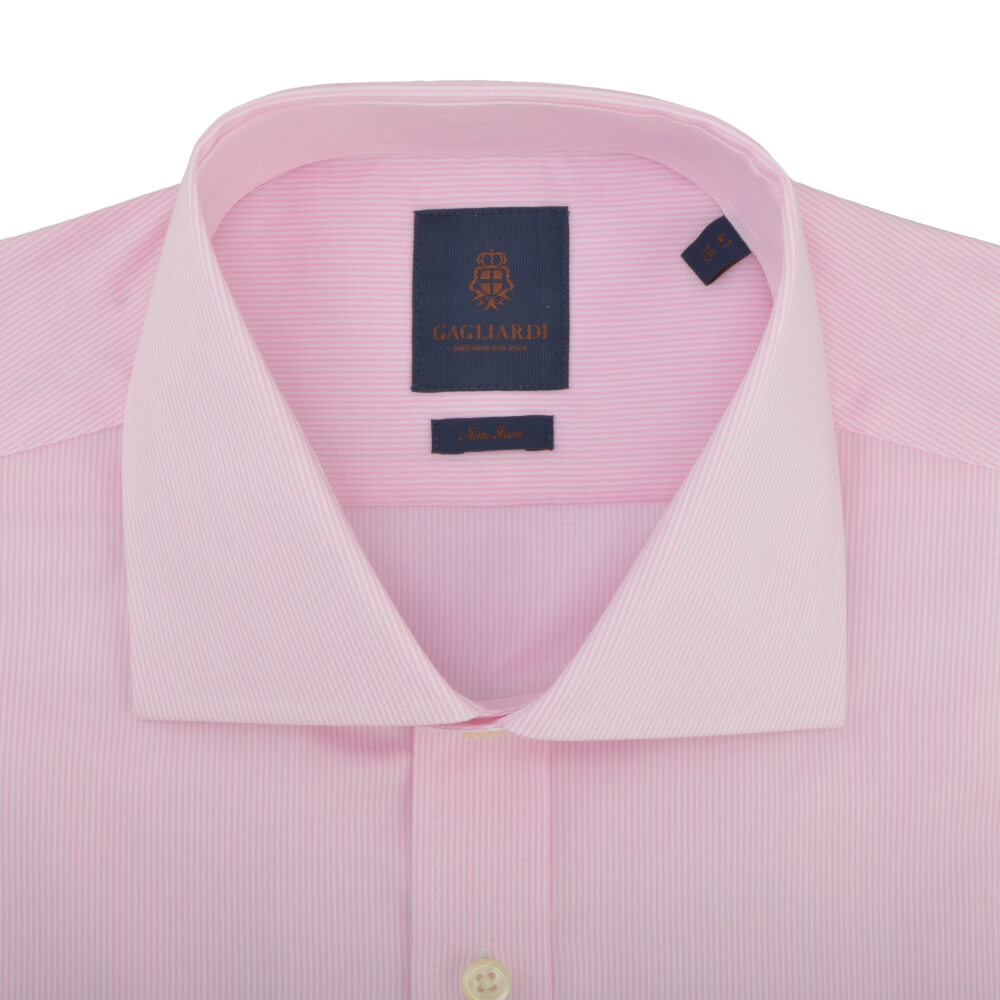 Slim Fit Pink Hairline Stripe Cutaway Collar Non-iron Shirt - Gagliardi