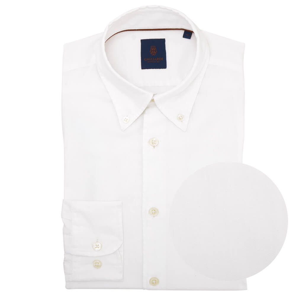 Slim Fit White Textured Button Down Collar Shirt - Gagliardi