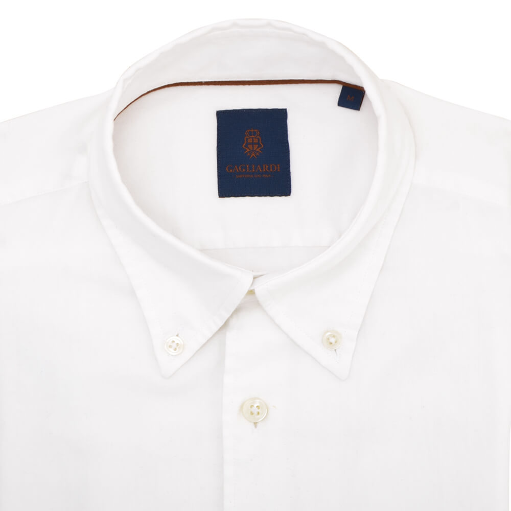 Slim Fit White Textured Button Down Collar Shirt - Gagliardi