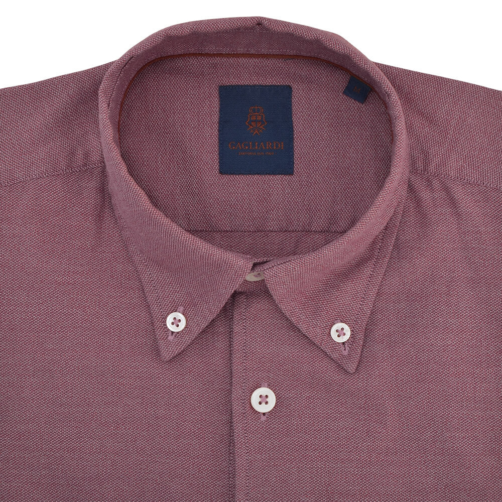 Slim Fit Red Textured Button Down Collar Shirt - Gagliardi