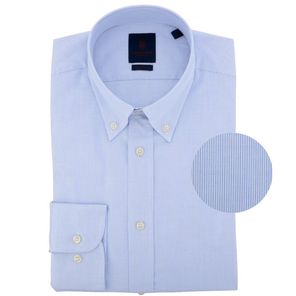 Blue Oxford Hairline Stripe Button Down Collar Shirt - Gagliardi