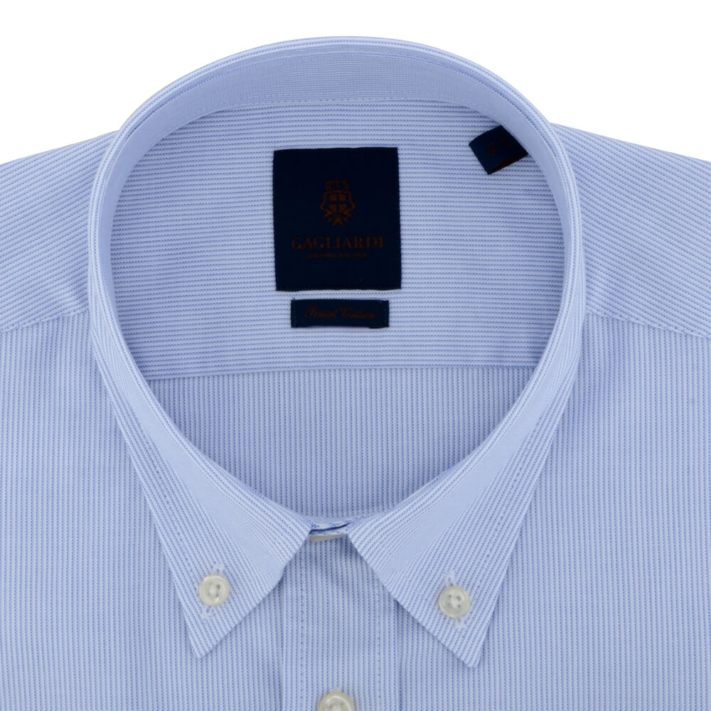 Blue Oxford Hairline Stripe Button Down Collar Shirt - Gagliardi