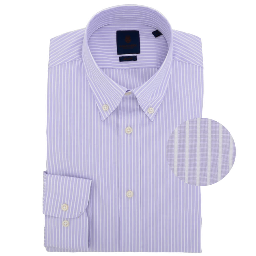 Lilac Stripe End on End Button Down Collar Shirt - Gagliardi