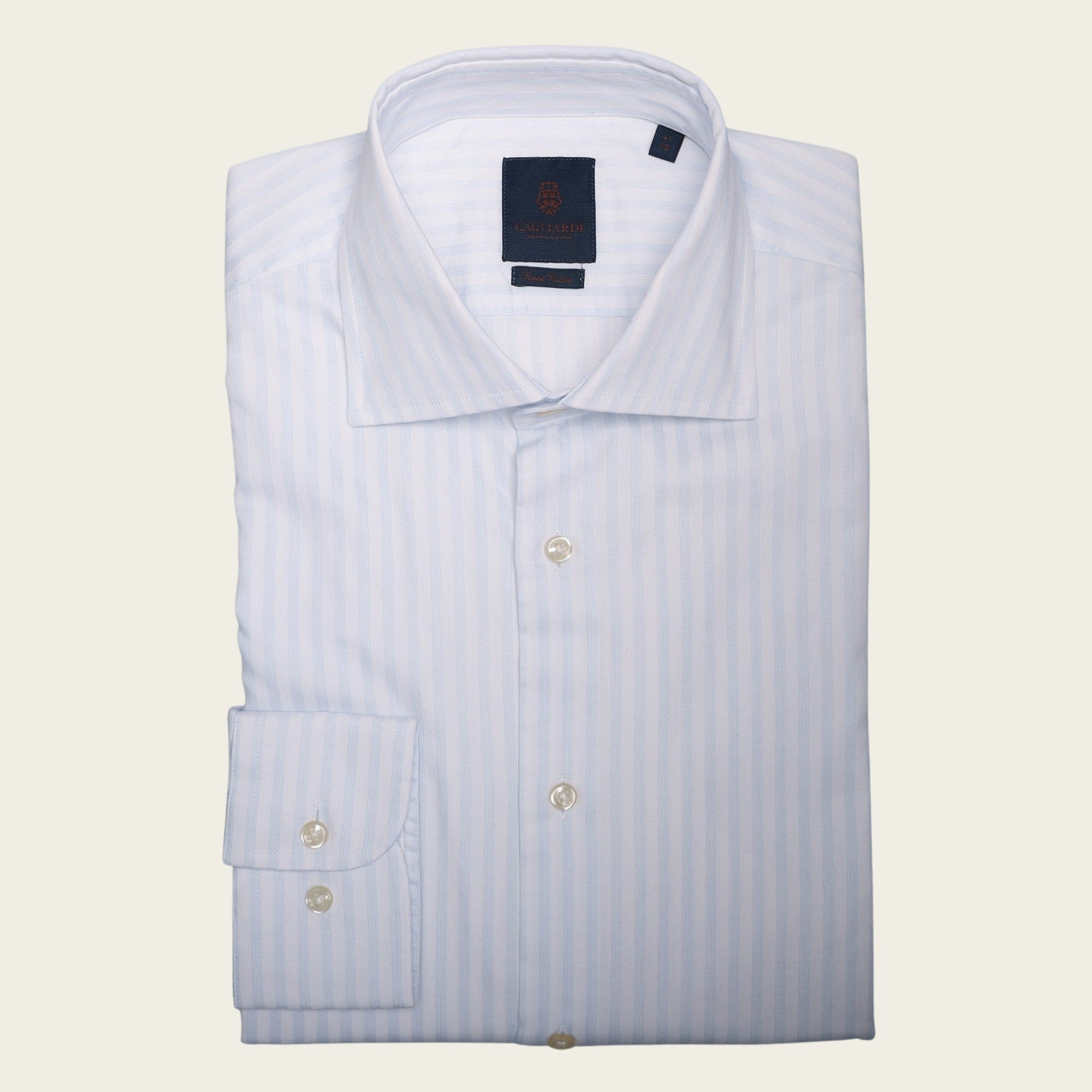 White with Subtle Sky Stripe Cutaway Collar Shirt