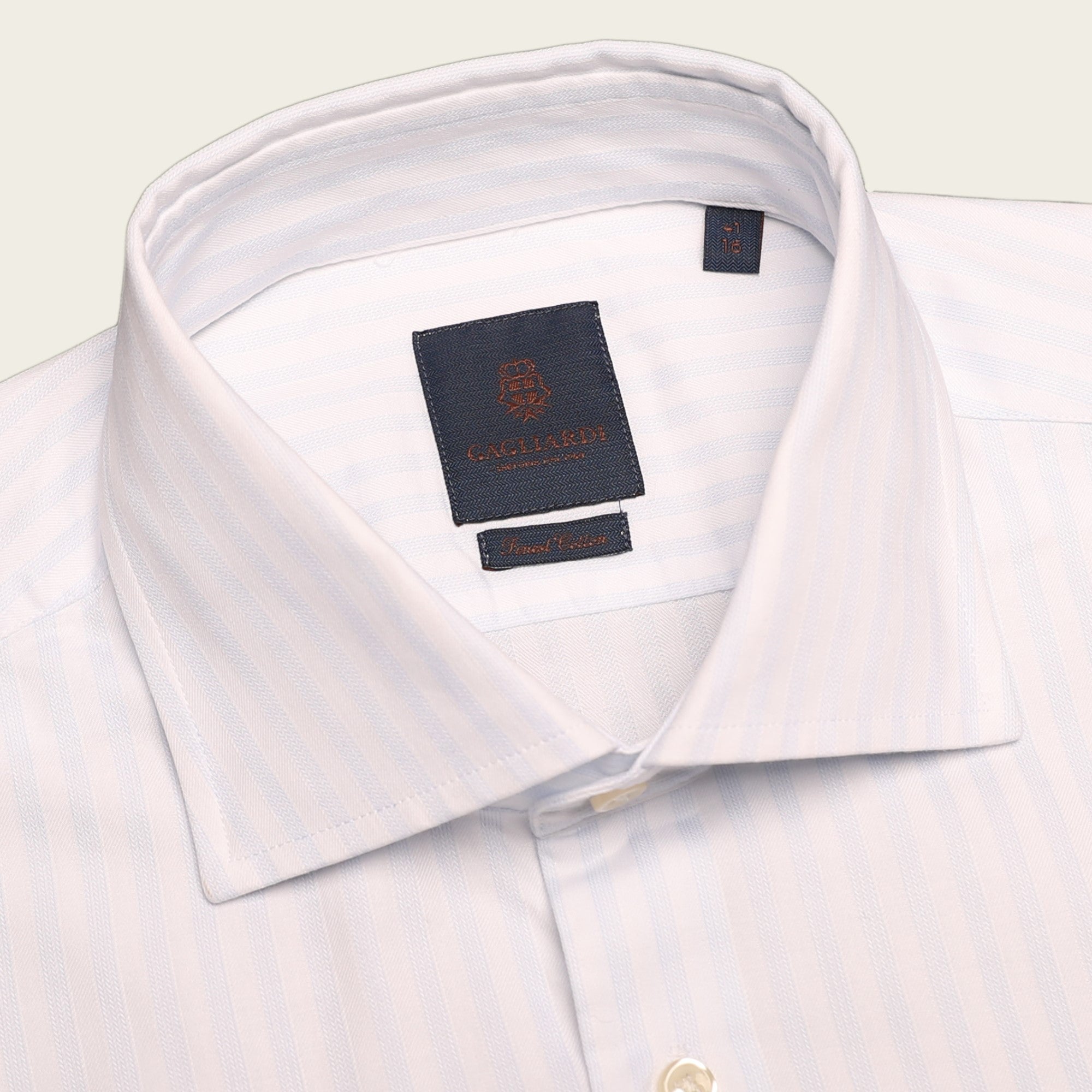 White with Subtle Sky Stripe Cutaway Collar Shirt