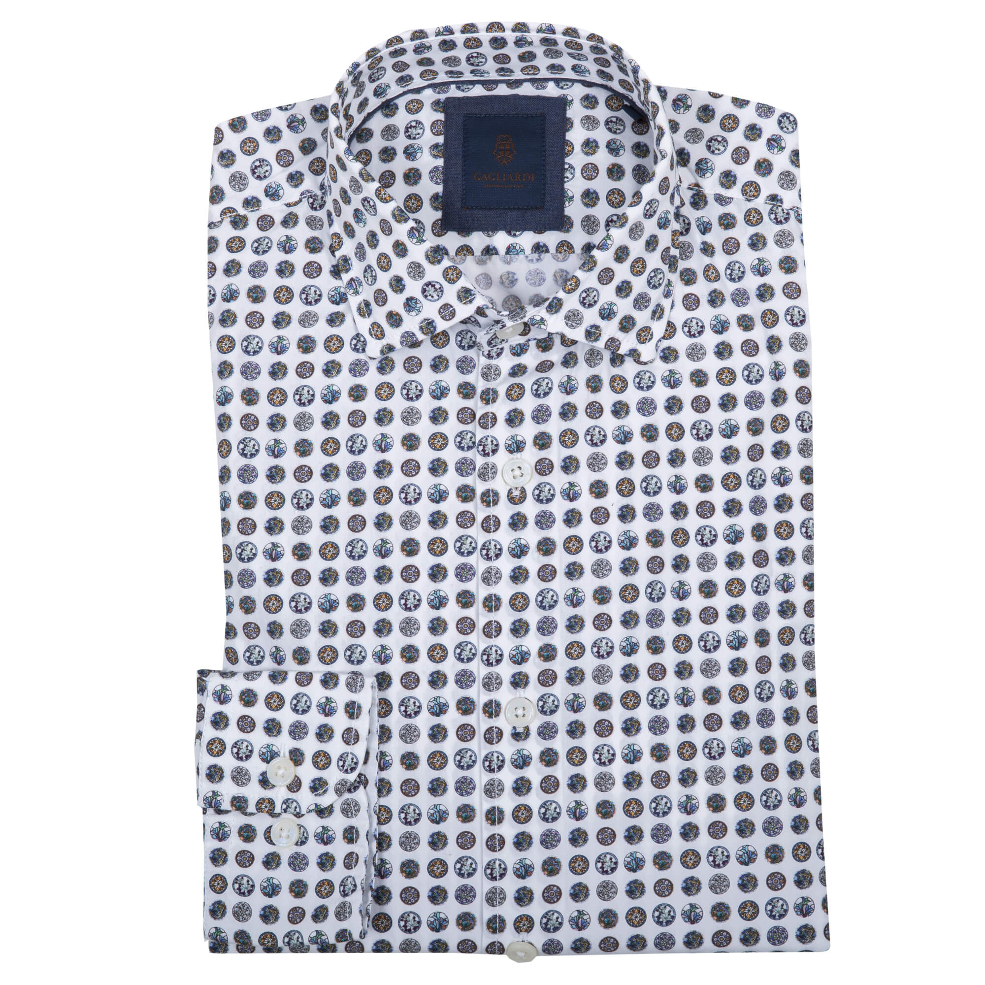 Slim Fit White Shirt With Blue Bead Print