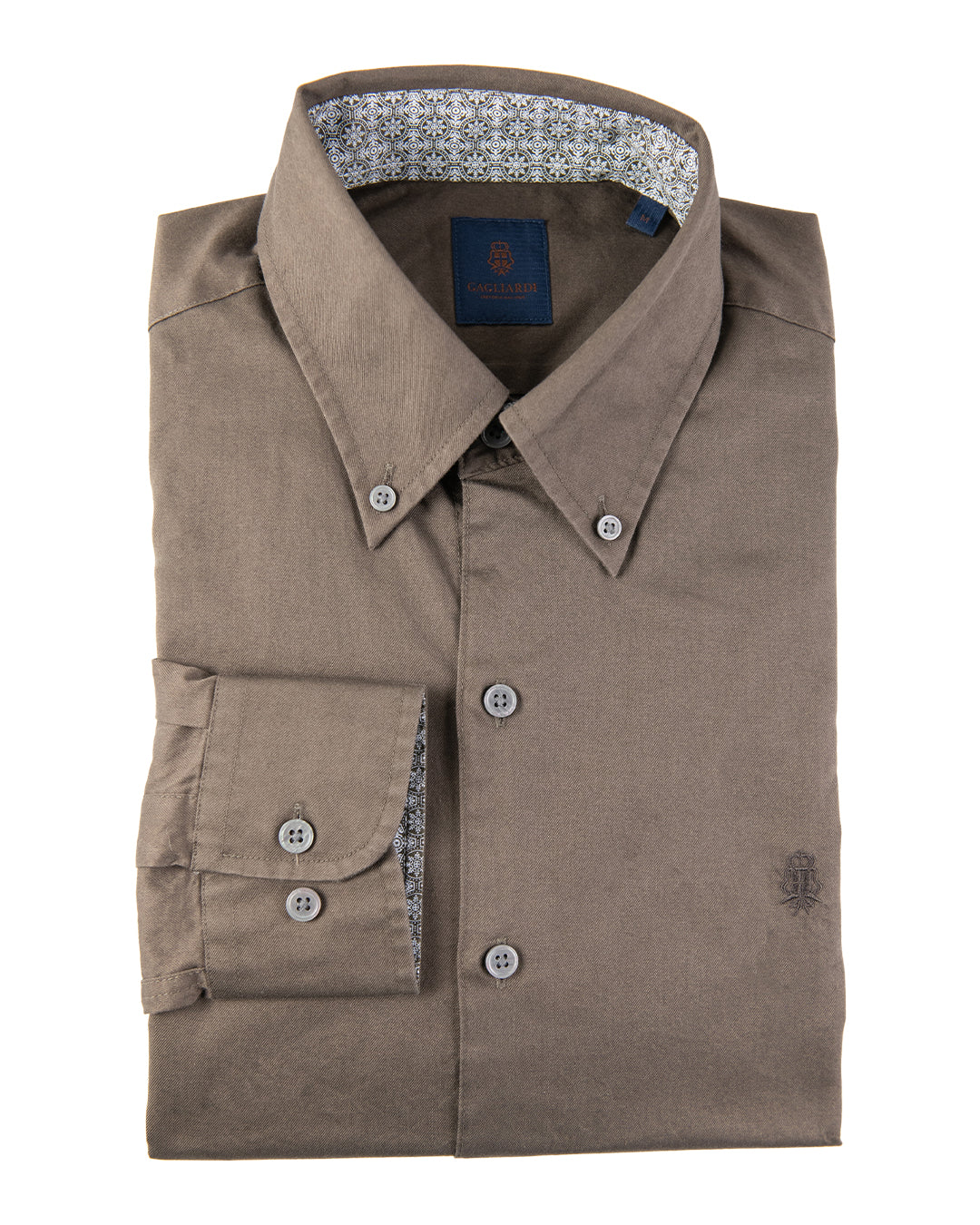 Taupe Cotton Twill Button Down Shirt