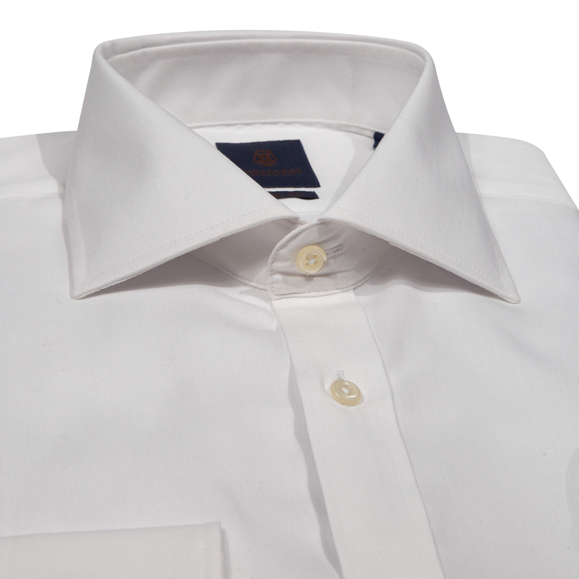 White Herringbone Cutaway Collar Single Cuffed Slim-Fit Non-Iron Shirt