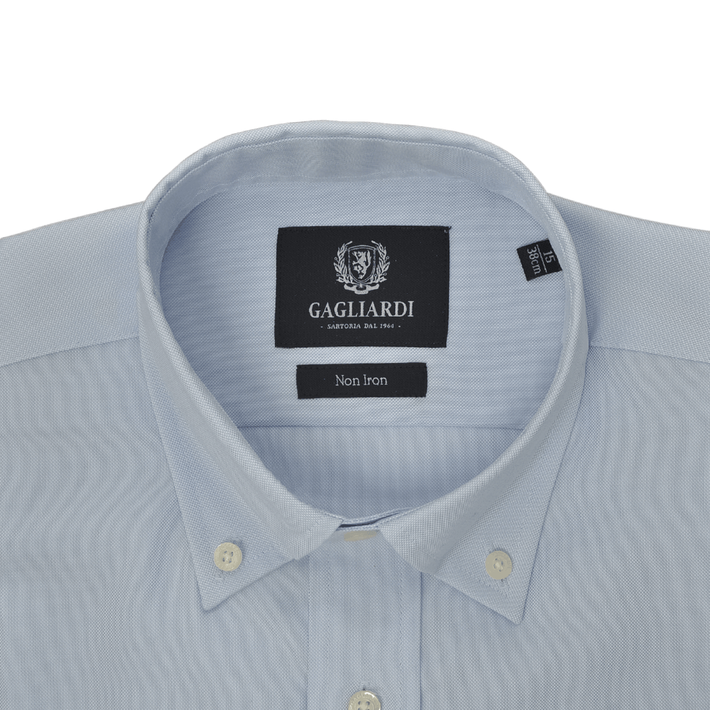 Sky Oxford Buttondown Collar Single Cuffed Slim-Fit Non-Iron Shirt - Gagliardi