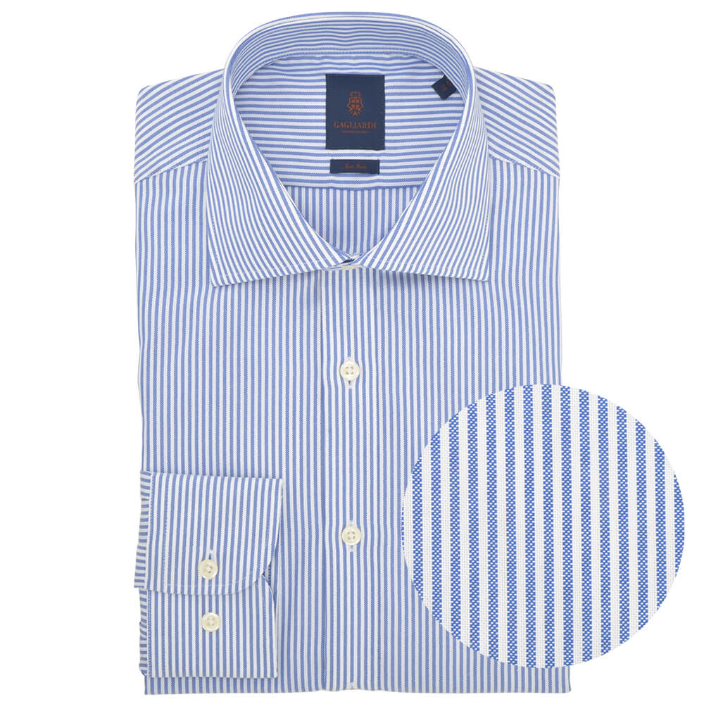 Slim Fit Blue Stripe Oxford Cutaway Collar Non-iron Shirt - Gagliardi