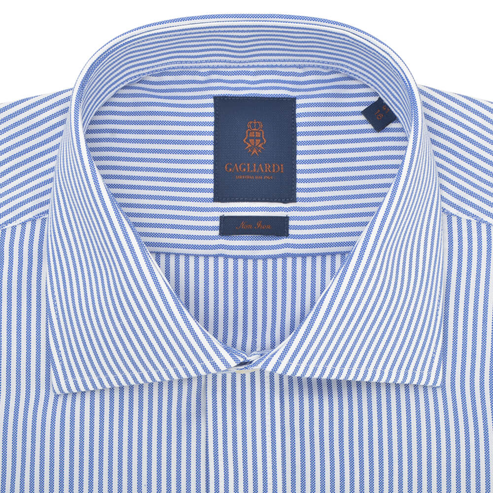 Slim Fit Blue Stripe Oxford Cutaway Collar Non-iron Shirt - Gagliardi