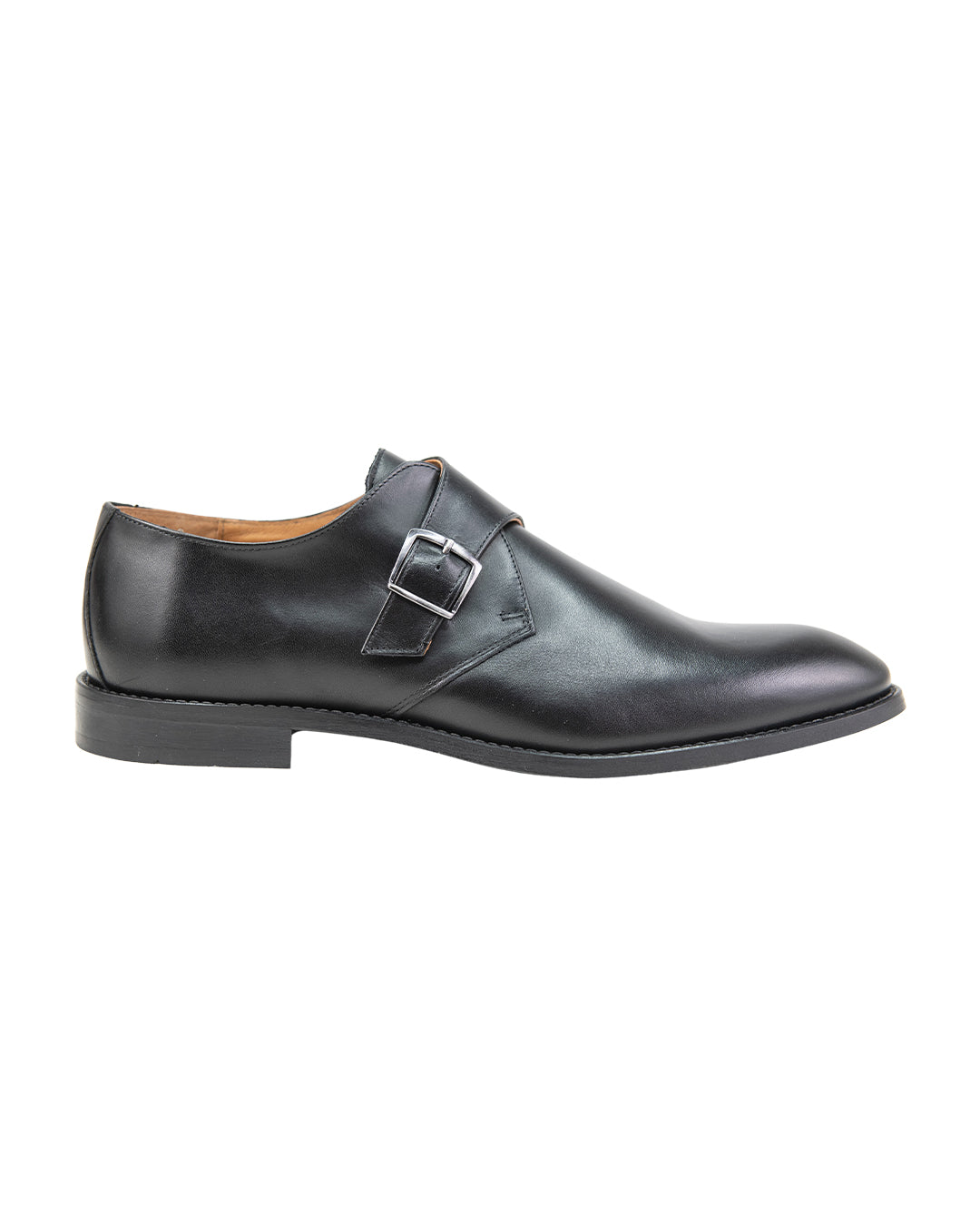 Black Leather Single Buckle Monk Strap Shoes