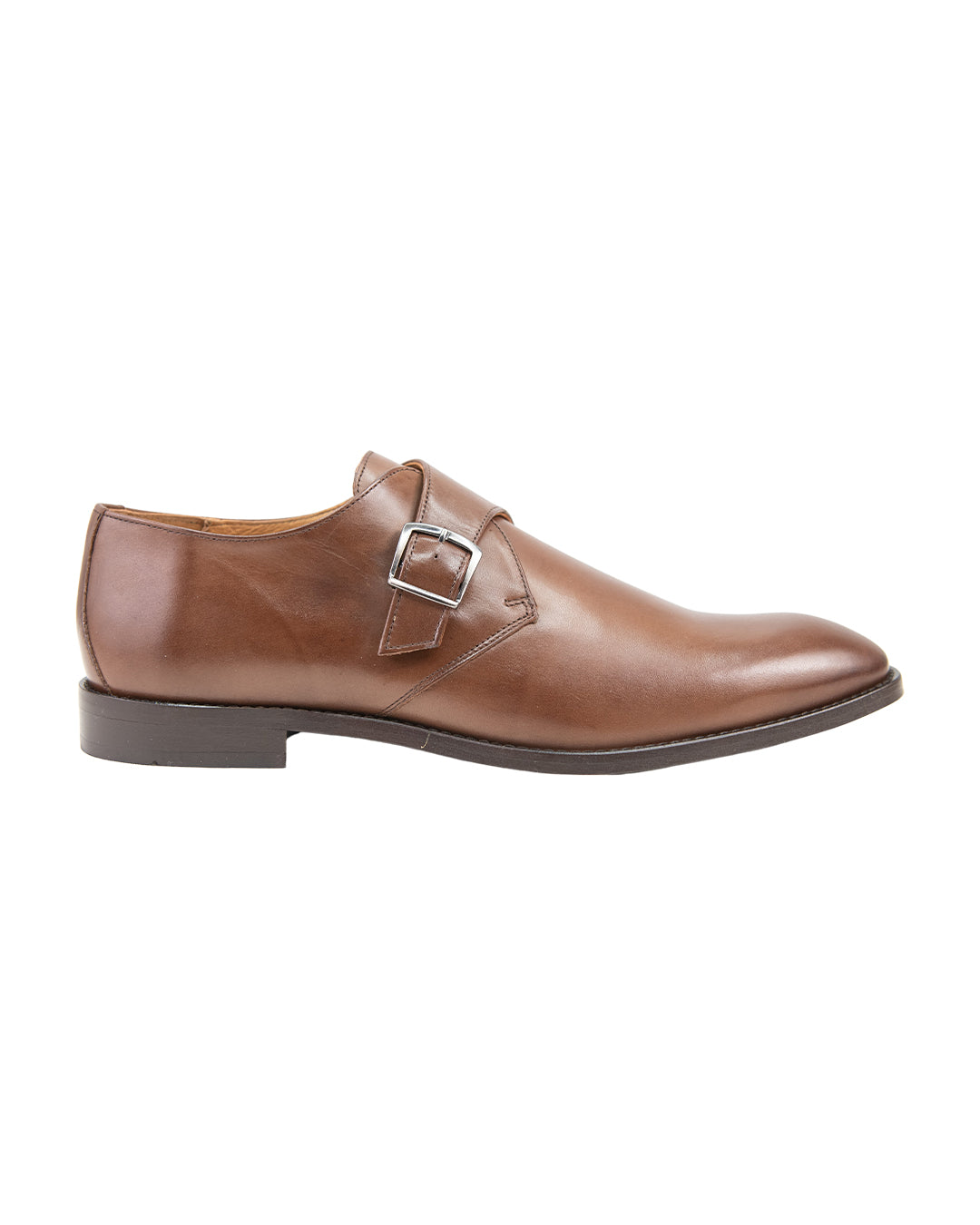 Brown Leather Single Buckle Monk Strap Shoes