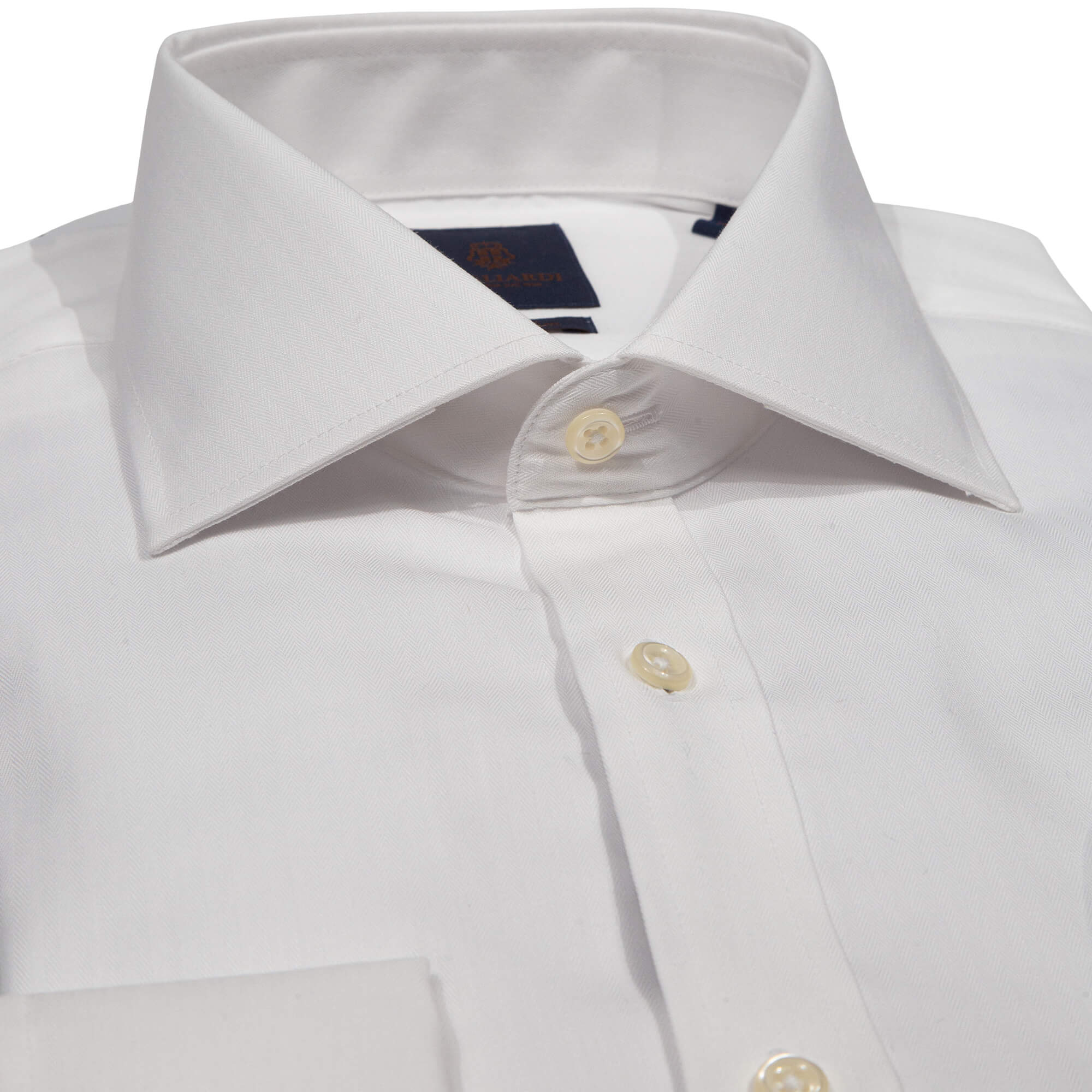 White Herringbone Slim Fit Cutaway Collar Double Cuffed Shirt