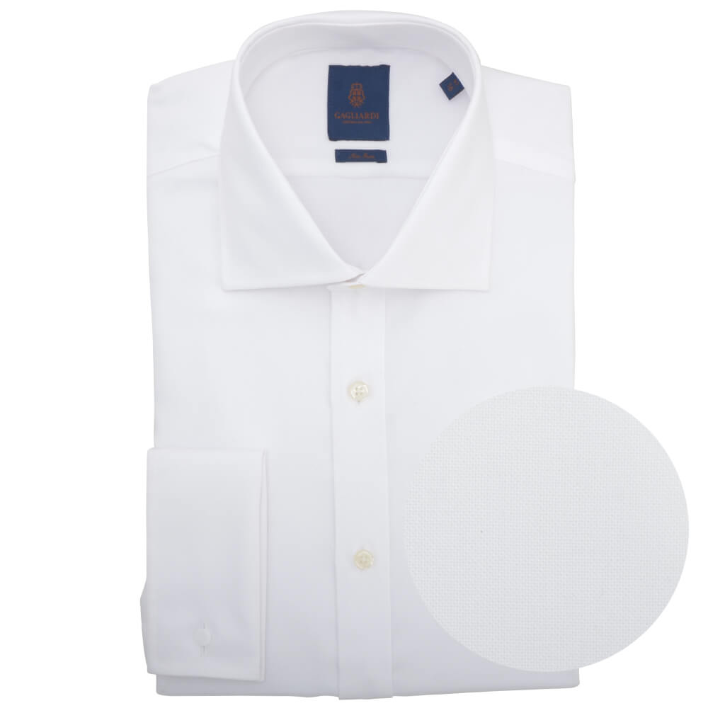Slim Fit White Oxford Cutaway Collar Non-iron Double Cuff Shirt - Gagliardi