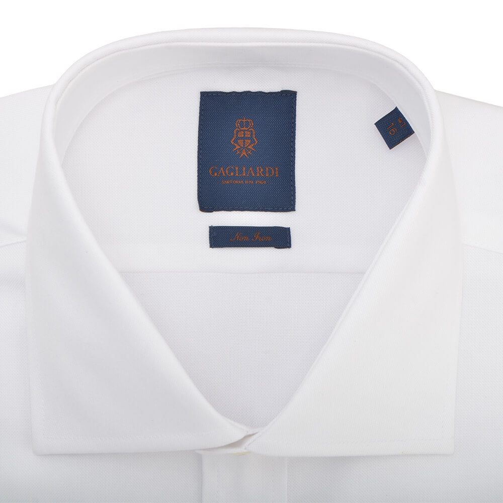 Slim Fit White Oxford Cutaway Collar Non-iron Double Cuff Shirt - Gagliardi