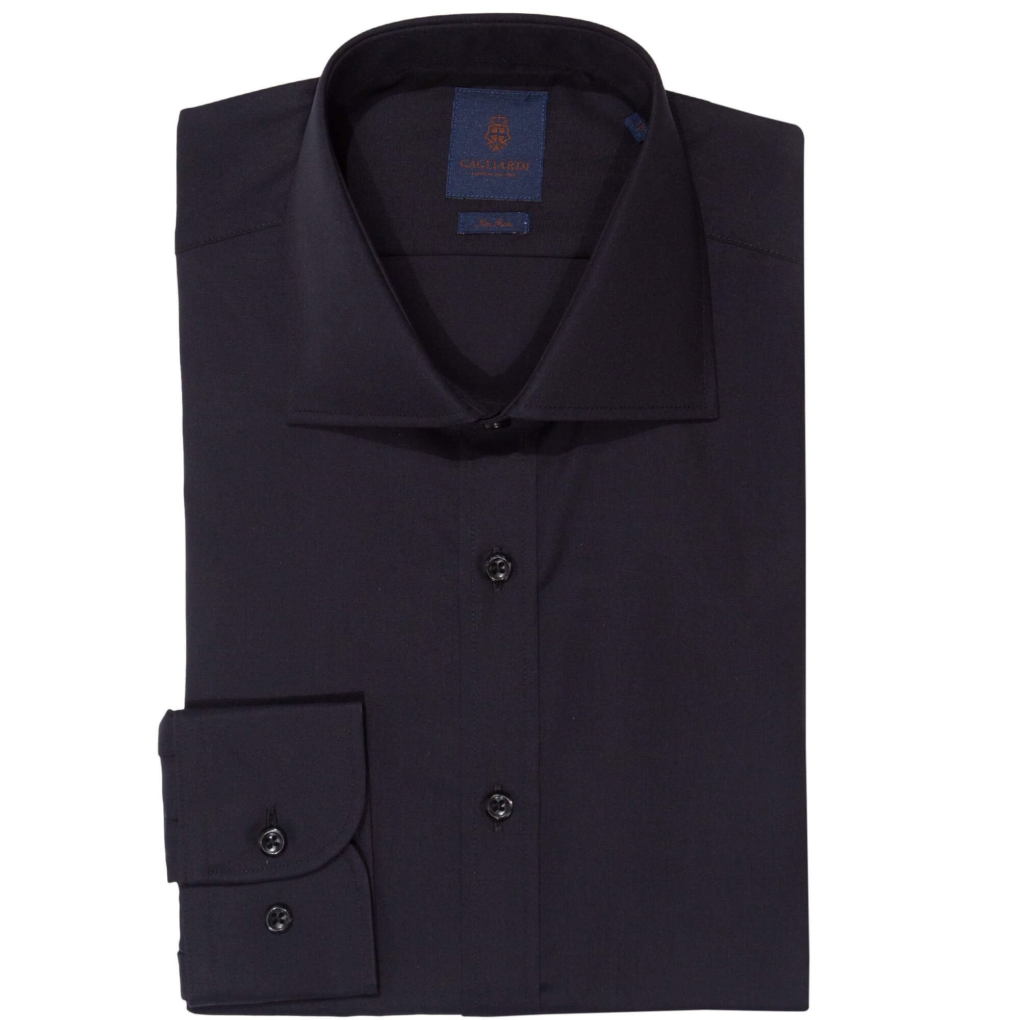 Black Plain Slim Fit Cutaway Collar Single Cuffed Slim-Fit Shirt