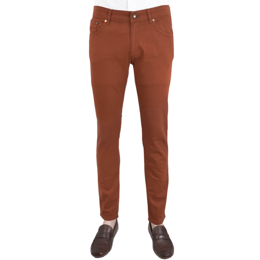 Rust Stretch Cotton Five Pocket Trousers - Gagliardi