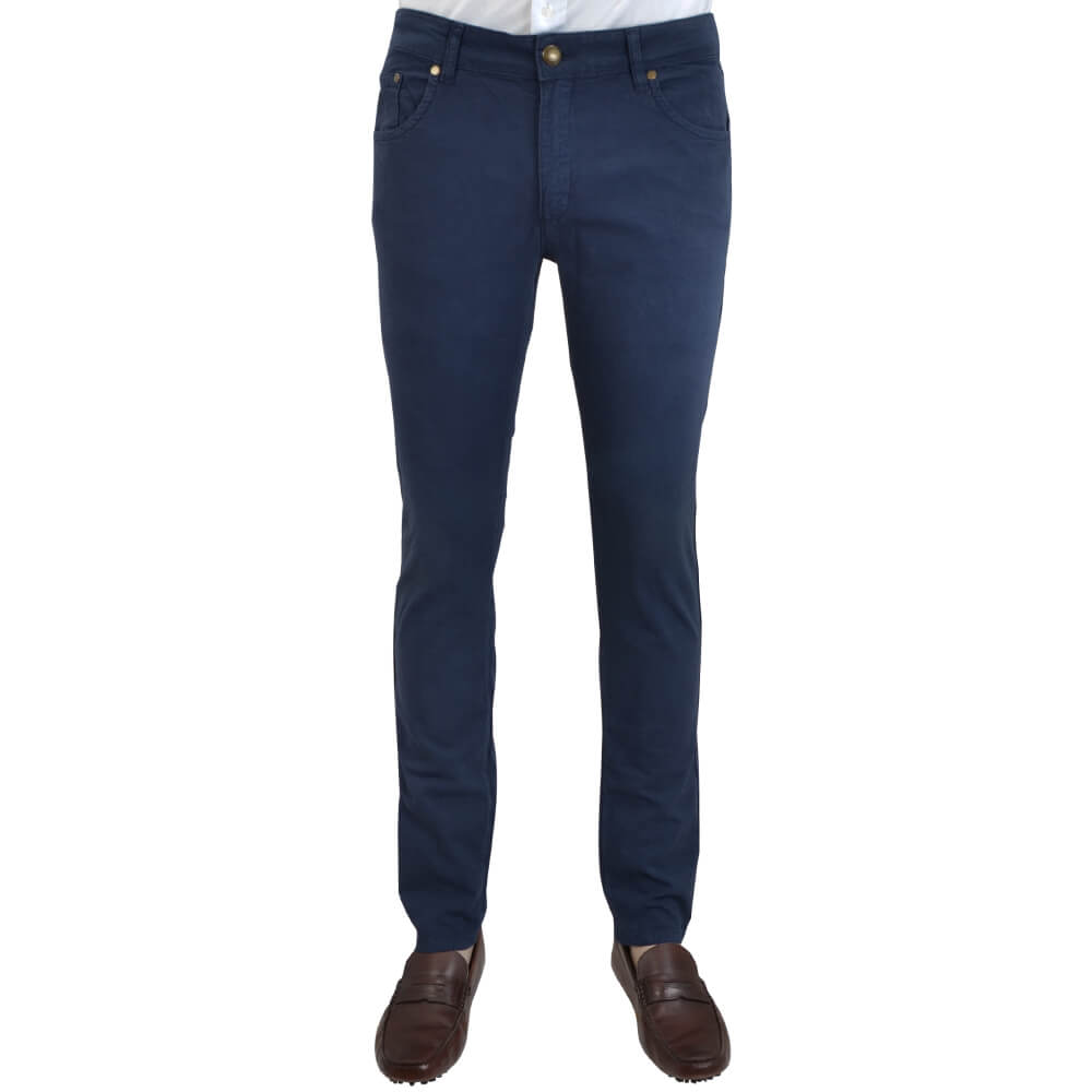 Navy Stretch Cotton Textured Five Pocket Trousers - Gagliardi