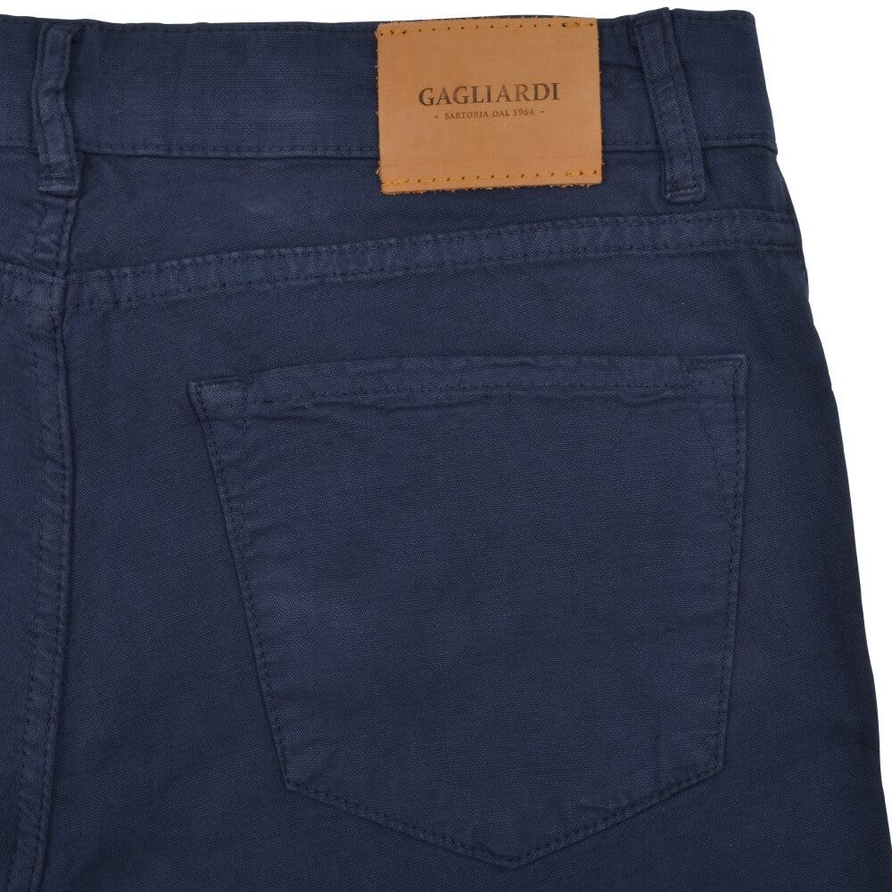 Navy Stretch Cotton Textured Five Pocket Trousers - Gagliardi