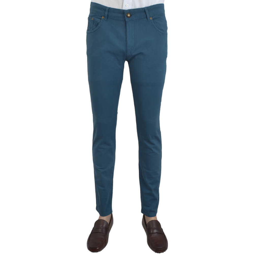 Blue Stretch Cotton Textured Five Pocket Trousers - Gagliardi