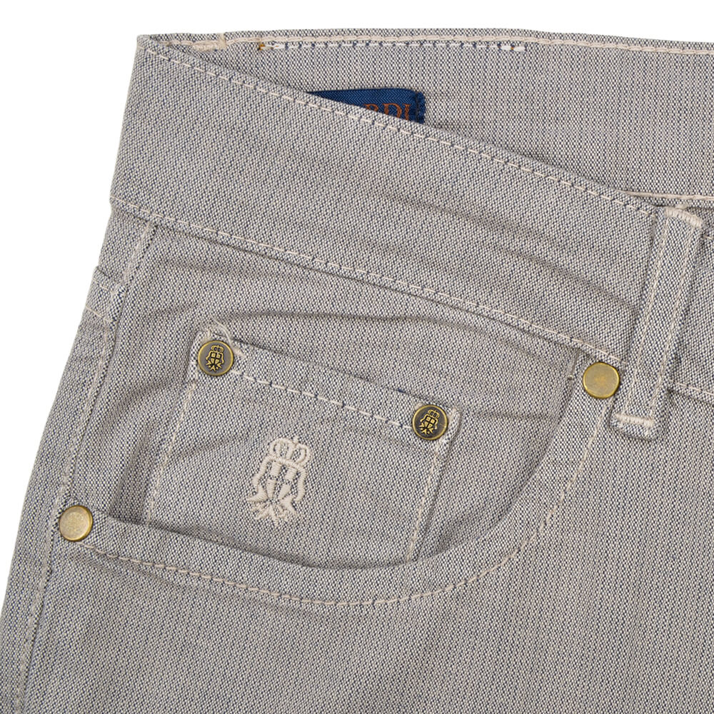 Winter White Stretch Cotton Textured Five Pocket Trousers - Gagliardi