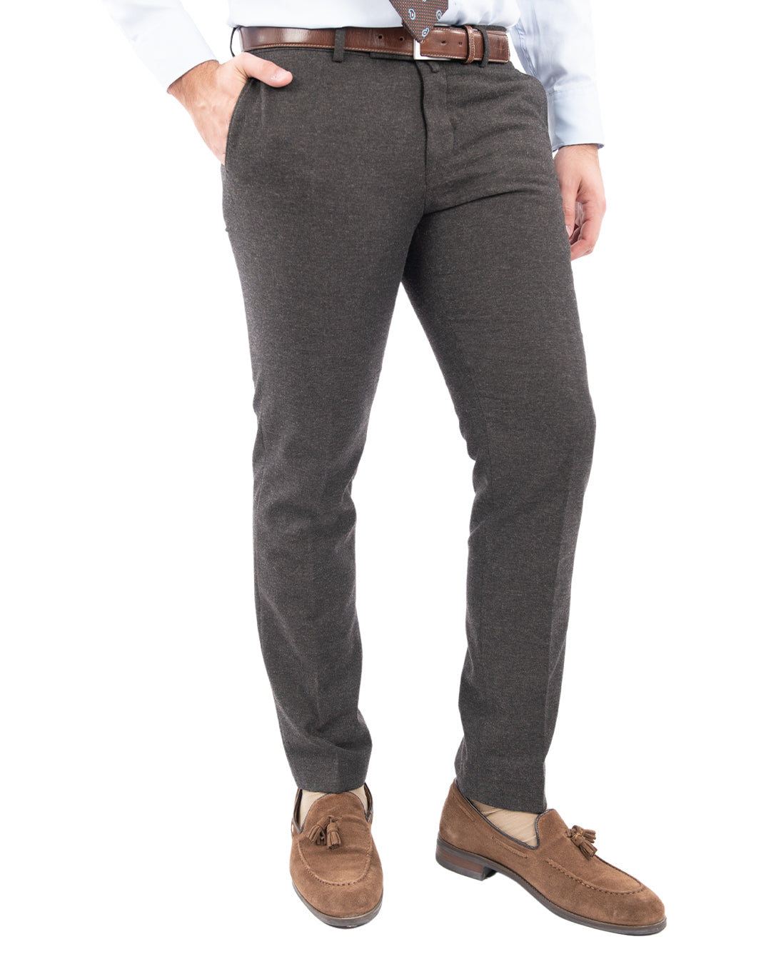 Brown Wool Blend Stretch Trousers