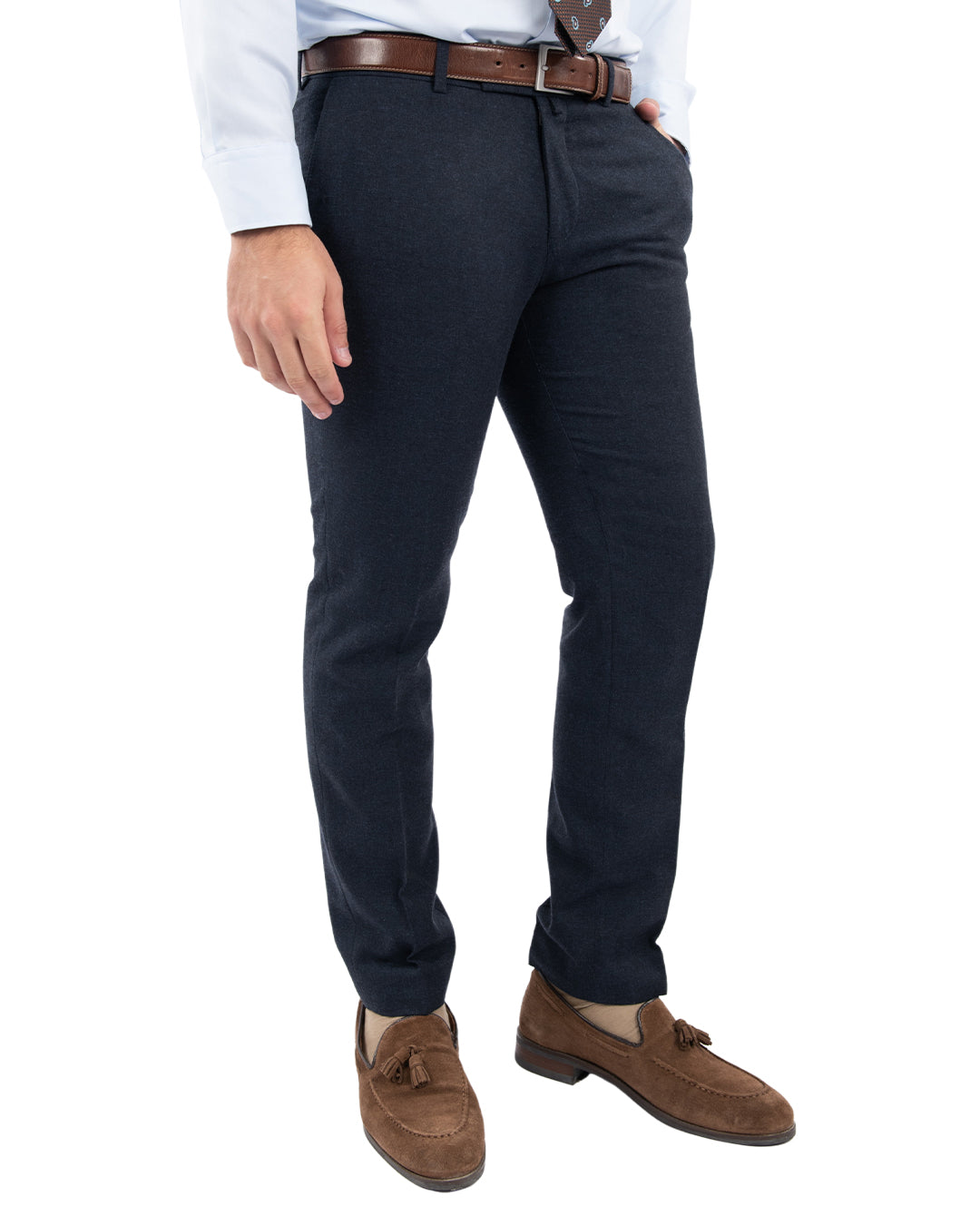 Navy Wool Blend Stretch Trousers