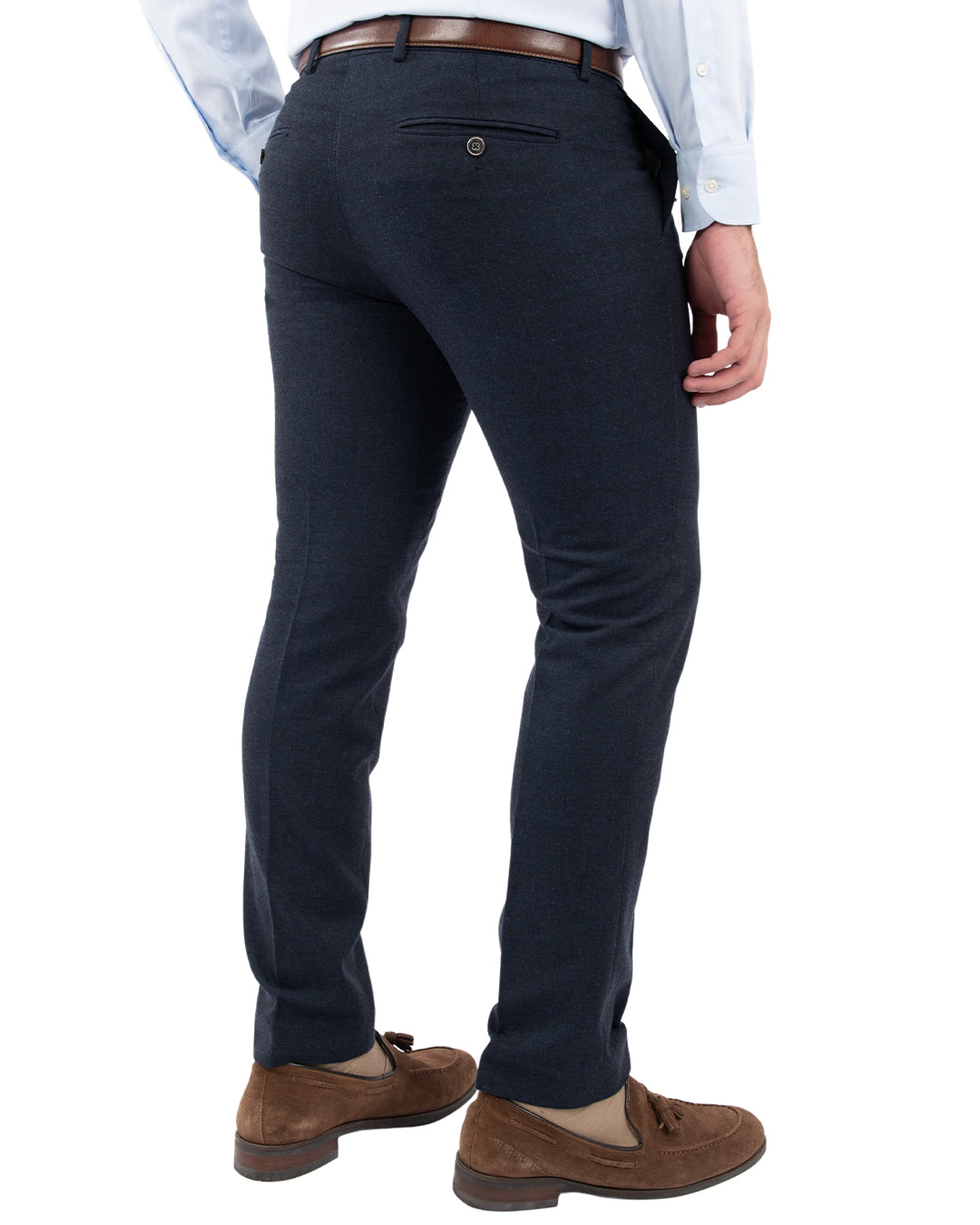 Navy Wool Blend Stretch Trousers